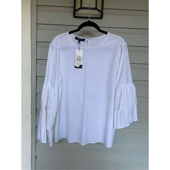 Lafayette 148 New York NWT Revina Ruffle Poplin White Blouse, Sz XL, MP $348 - Picture 2 of 8